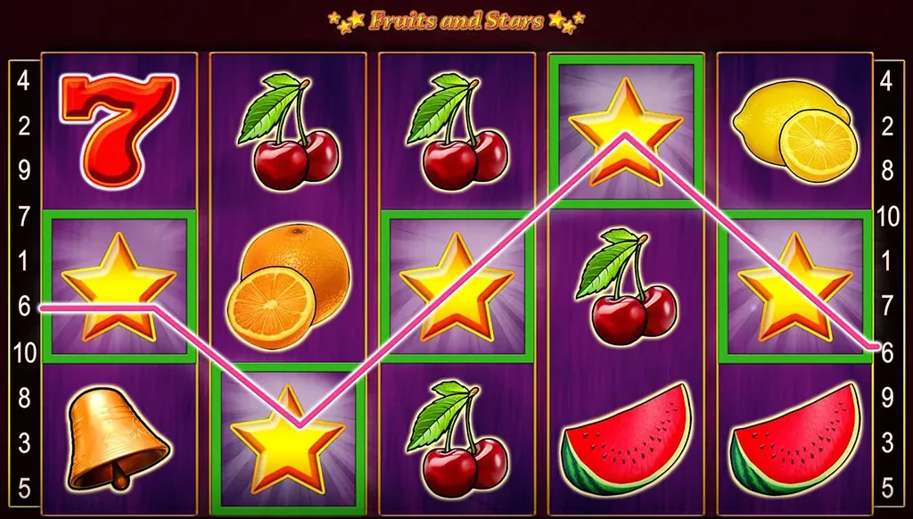 Fruits and Stars reels with four Scatter stars on a payline